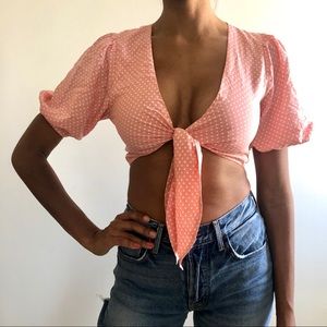 Lovers + Friends Tops - Lovers + Friends Pink Polka Dots Crop Top Lovers + Friends Tops - Lovers + Friends Pink Polka Dots Crop Top